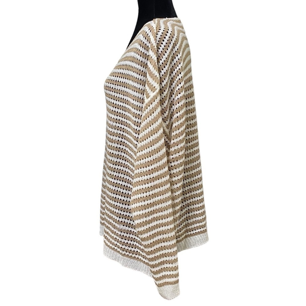Pink Lily Taupe Ivory Striped Boho Beachy Open Knit Sweater 3XL - Picture 9 of 13